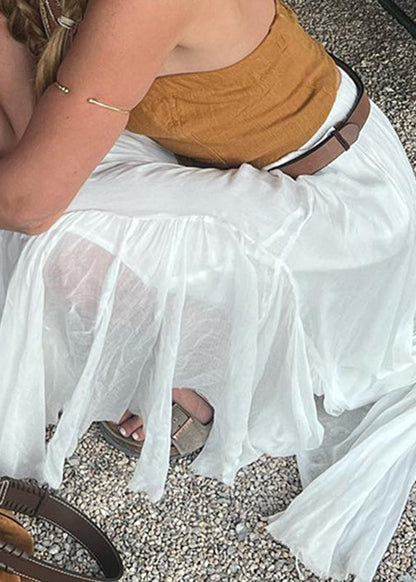 White Asymmetrical Wrinkled Patchwork Cotton Skirts Summer