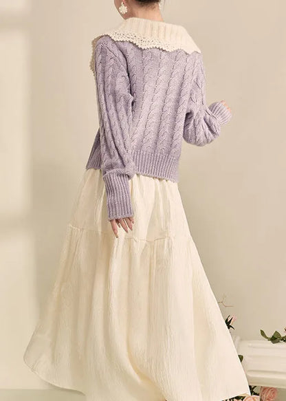 Purple Peter Pan Collar Button Knit Cardigan Fall