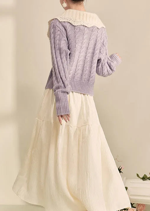 Purple Peter Pan Collar Button Knit Cardigan Fall