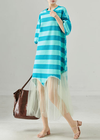 Blue Striped Patchwork Tull Robe Dresses Summer