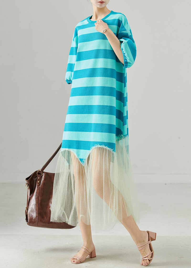 Blue Striped Patchwork Tull Robe Dresses Summer