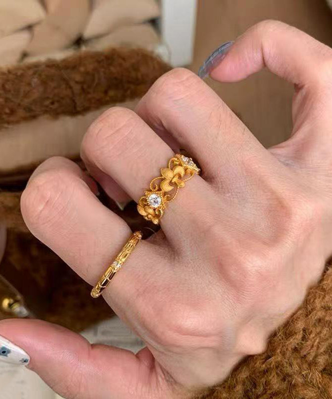 Gold Copper Overgild Zircon Hollow Out Iris Rings