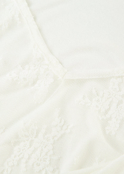 White V Neck Lace Patchwork Cotton Blouses Spring