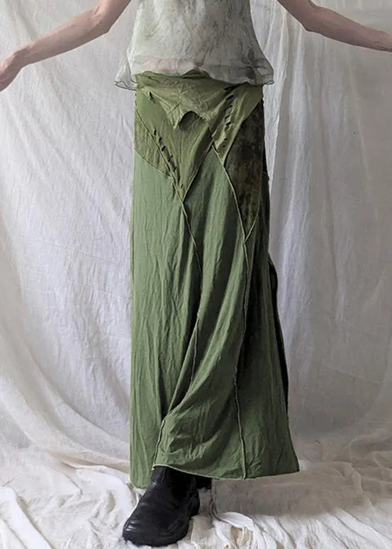 Green Asymmetrical Side Open Cotton Skirts Summer
