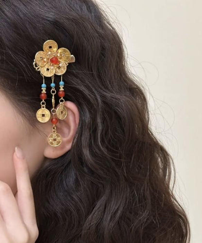 Style Gold Sterling Silver Overgild Turquoise Copper Coin Tassel Hairpin