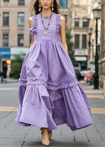 Lavender Ruffled Exra Large Hem Robe Dresses Sleeveless