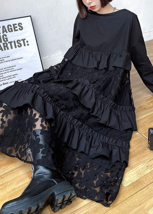 Black Ruffles Fall Lace Dresses