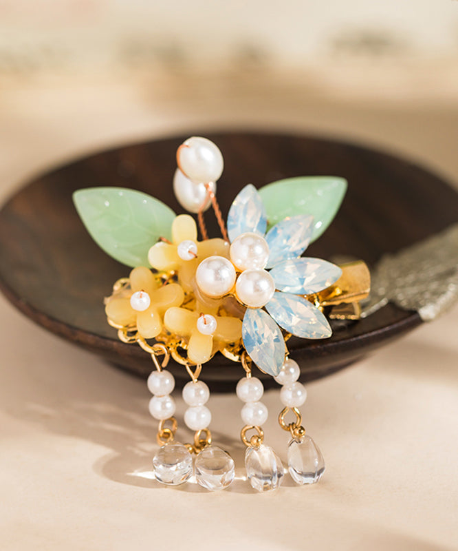 Retro Rainbow Alloy Pearl Colored Glaze Tassel Kids a Pair Hairpin
