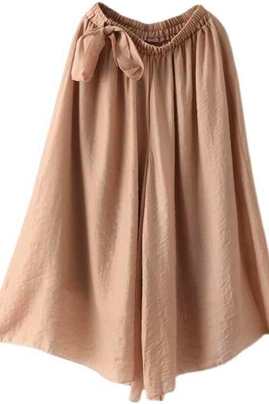 Elastic Waist Lace-up Wide Leg Pants