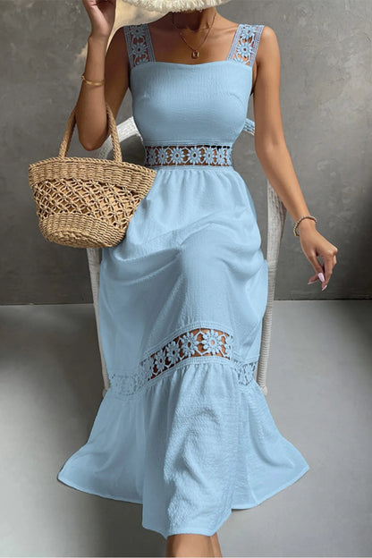 Jacquard Hollow Out Tiered Midi Dress