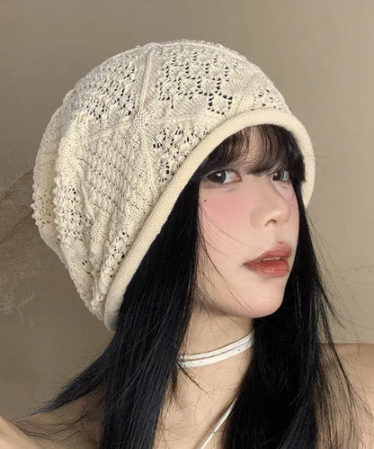 Diy Versatile Beige Hollow Out Thin Knit Bonnie Hat