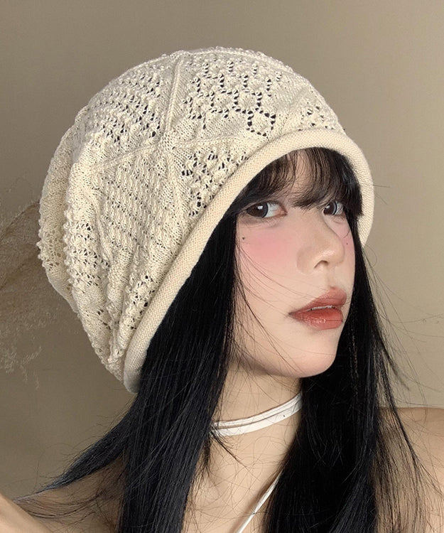 Diy Versatile Beige Hollow Out Thin Knit Bonnie Hat