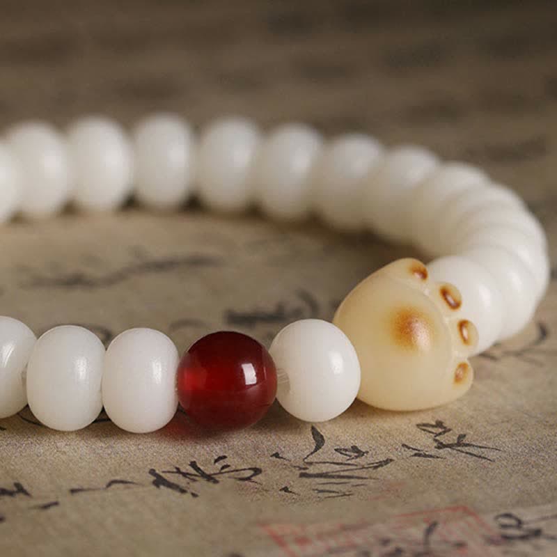 Buddha Stones Natural Bodhi Seed Paw Lucky Cat Bracelet
