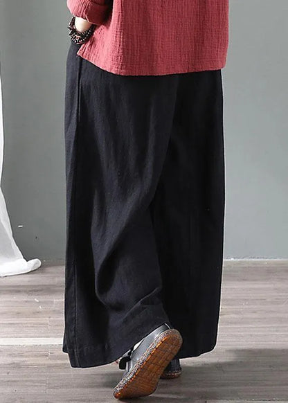 Diy Black Retro Tie Waist Fall Wide Leg Pants