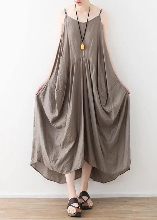 Sleeveless Cotton Long Shirts Linen Gray Kaftan Dress Summer