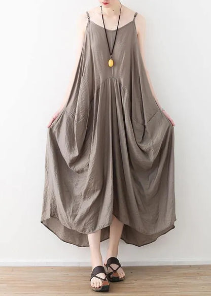 Sleeveless Cotton Long Shirts Linen Gray Kaftan Dress Summer