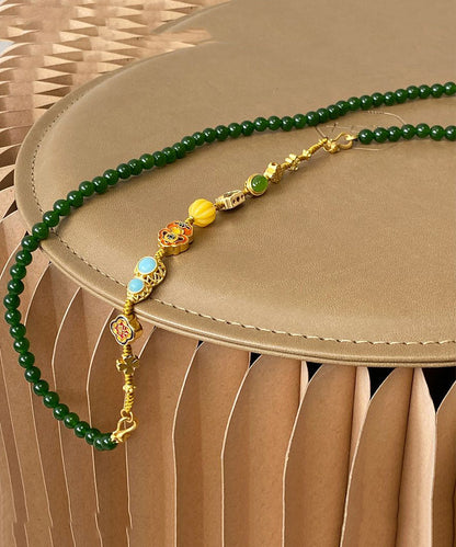 Blackish Green Jade Turquoise Cloisonne Enamel Detachable Beading Gratuated Bead Necklace