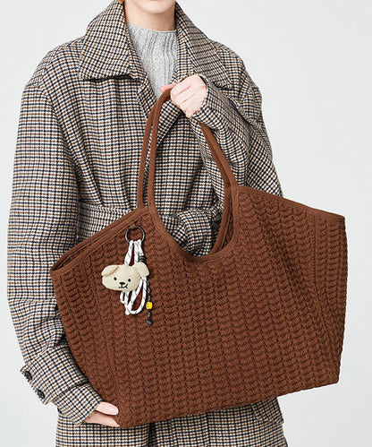 Classy Coffee Durable Large Capacity Knit Tote Handbag