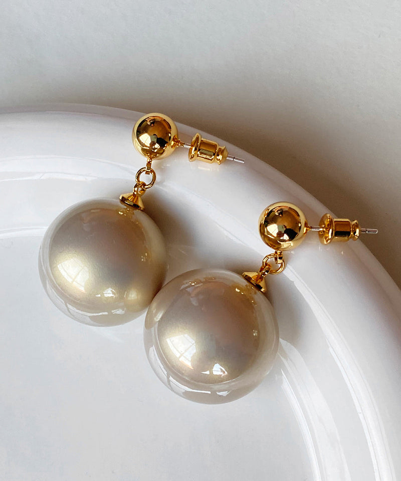 Champagne Metal Overgild Pearl Drop Earrings