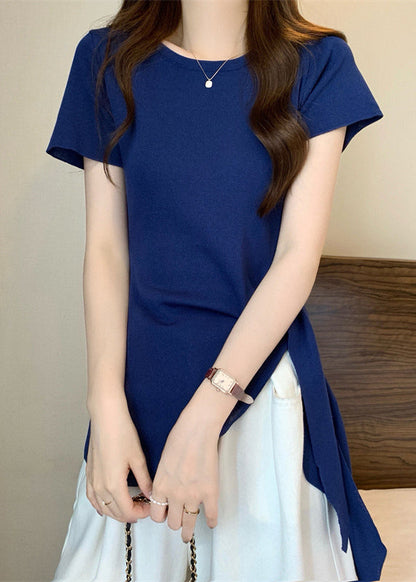 Slim Fit Yellow O-neck Asymmetrical Hollow Out Bow Top Summer