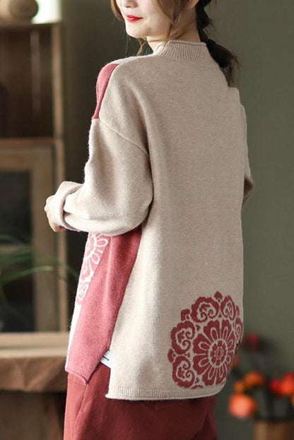 Winter Retro Flower Knitted Sweater Jumper