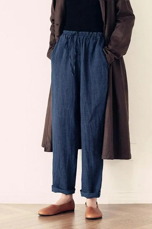 Wowen Linen Elastic Waist Turnip Pants