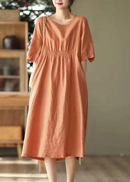 Handmade Orange O-neck Patchwork Maxi Dress Summer