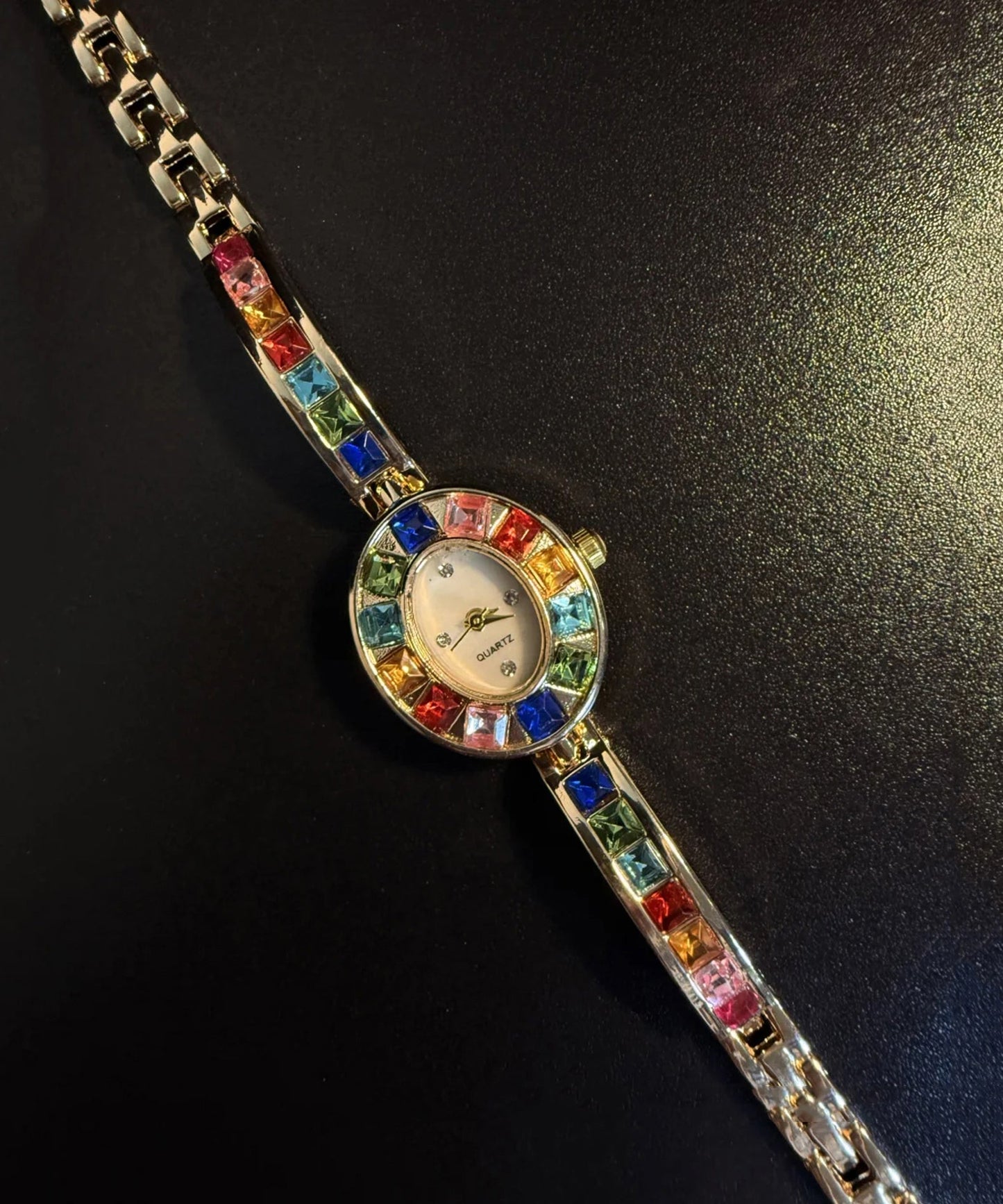 Stylish Rainbow Alloy Zircon Gem Stone Watches