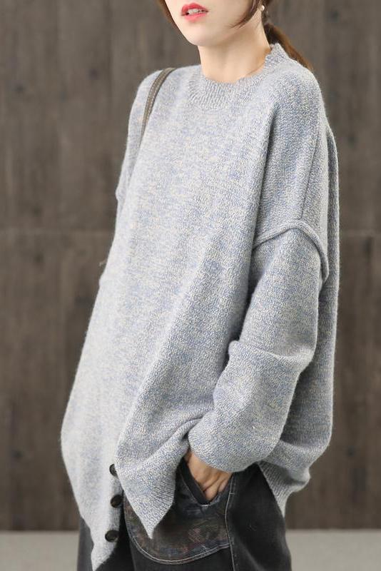 Knitted Button Split Hem Sweater