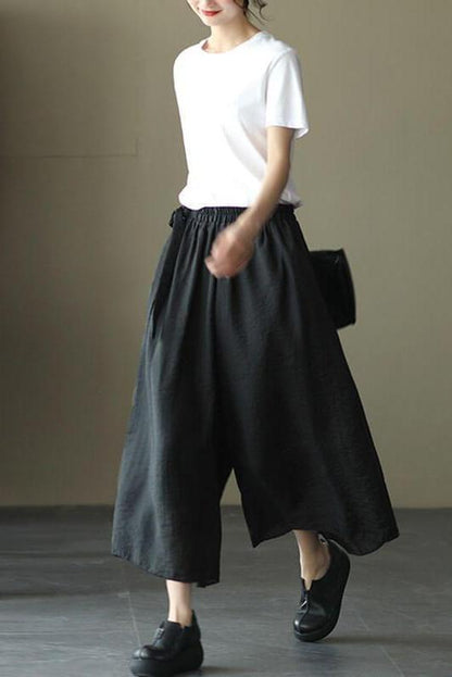 Elastic Waist Lace-up Wide Leg Pants
