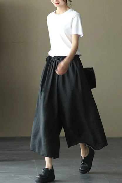 Elastic Waist Lace-up Wide Leg Pants