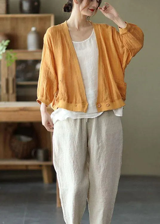 Yellow Patchwork Pockets Fall Button Long Sleeve Shirt Tops