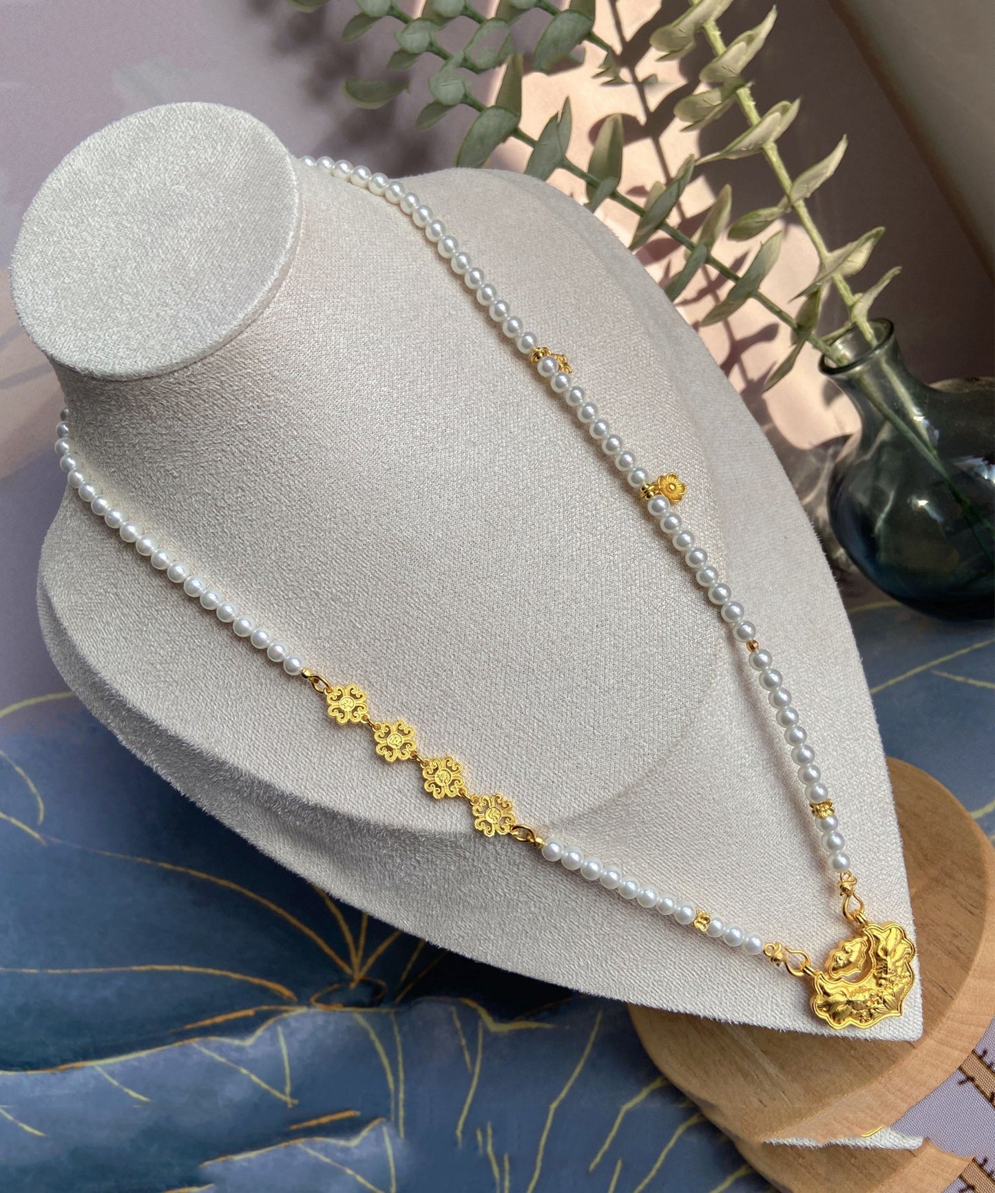 White Sterling Silver Alloy Pearl Beading Pendant Necklace