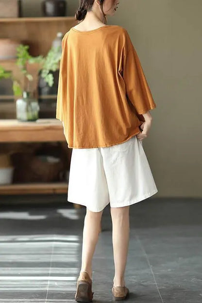 Cotton Split Patchwork O Neck T-shirt