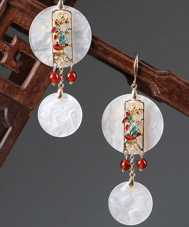 White Copper Cloisonne Agate Drop Earrings