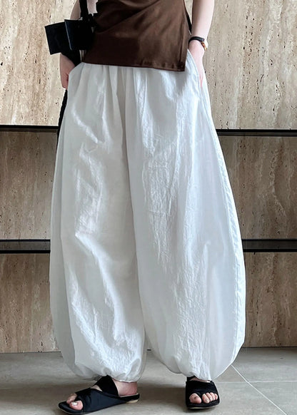 White Oversized Cotton Lantern Pants Summer