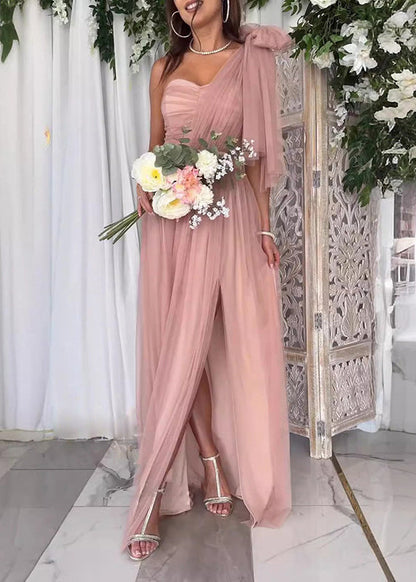 Boutique Mulberry One Shoulder Side Open Tulle Dresses Summer