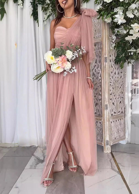 Boutique Mulberry One Shoulder Side Open Tulle Dresses Summer