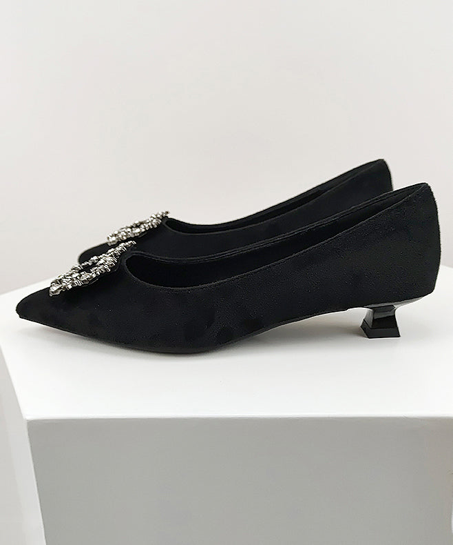 Black Comfy Splicing Kitten Shoes Pointed Toe