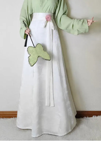 White Jacquard Silk a Line Skirts Fall