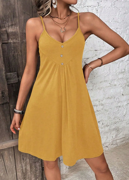Black V Neck Cotton Spaghetti Strap Dress Summer