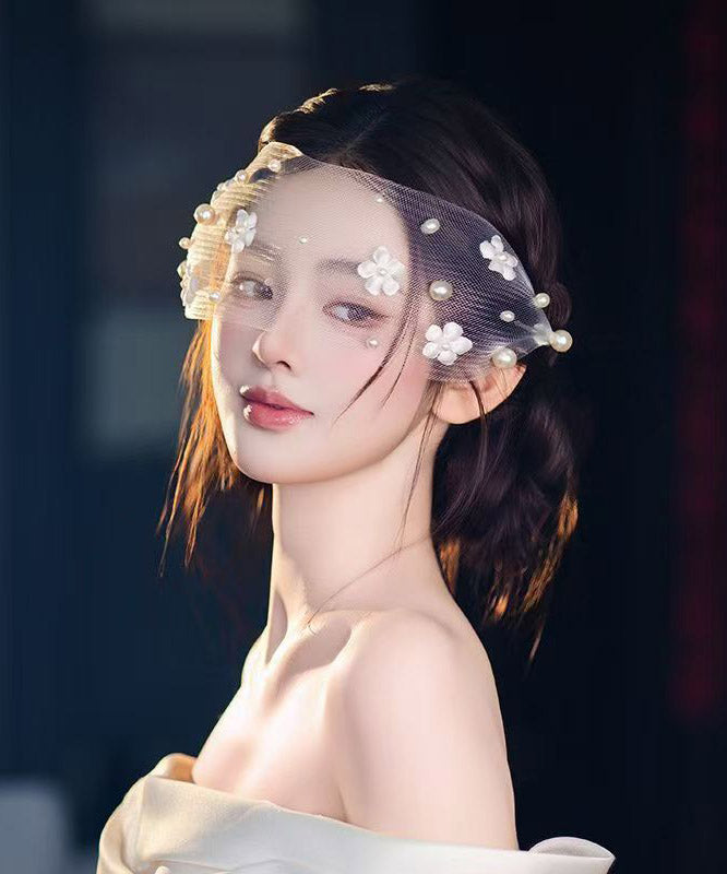 White Tulle Pearl Hairpiece