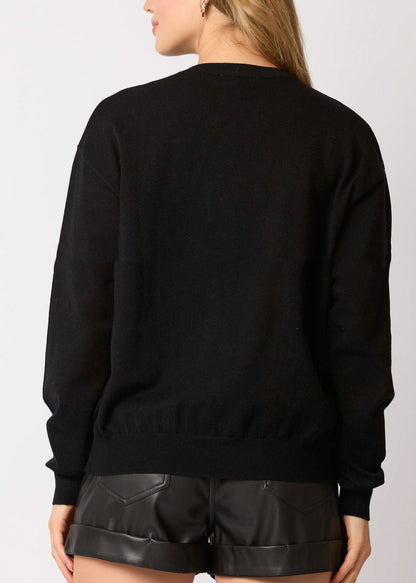 Black O Neck Soldiers Sequins Cotton Sweatshirts Top Winter