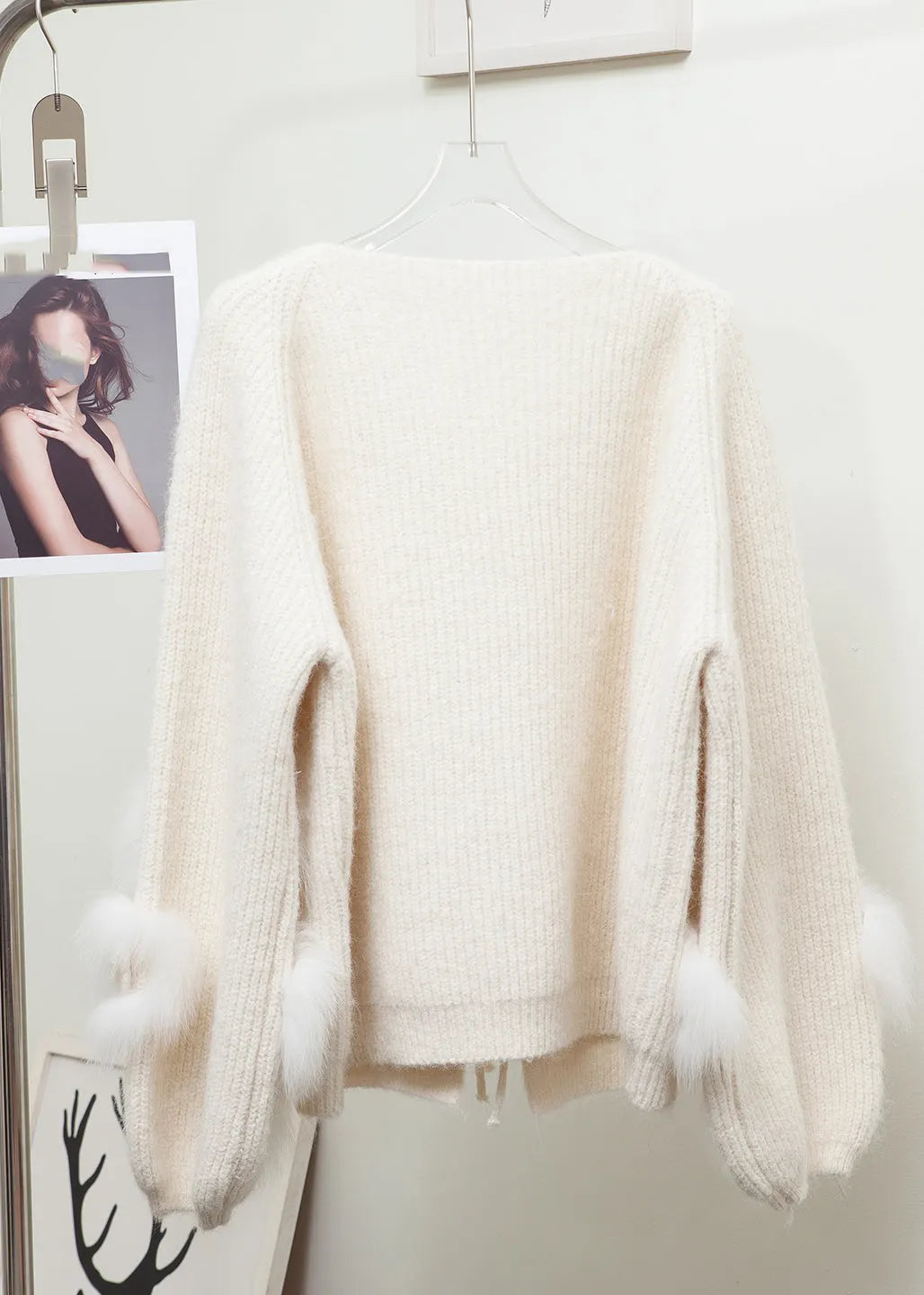 Lantern Red V Neck Tie Waist Mink Hair Knitted Cardigan Long Sleeve