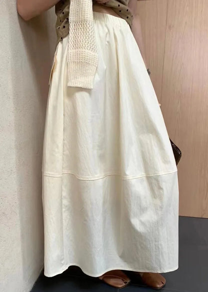 Beige Patchwork Cotton Skirts Elastic Waist