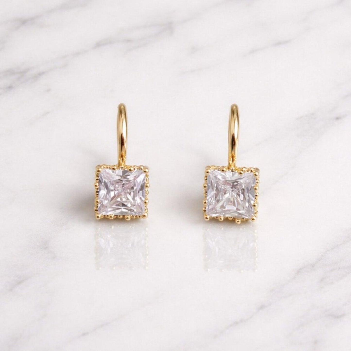 "josalee" Princess Cut Gold Earrings