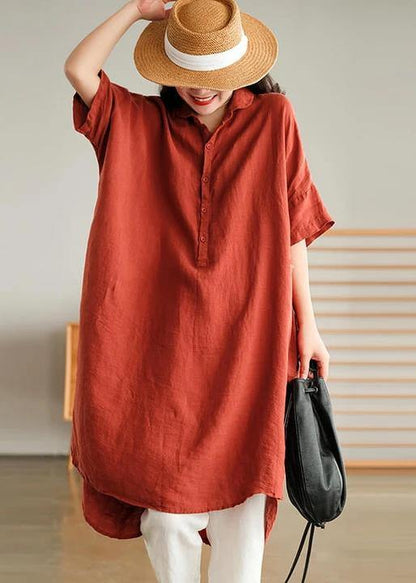 Jade Blue-flower Linen Linen Shirt Dress