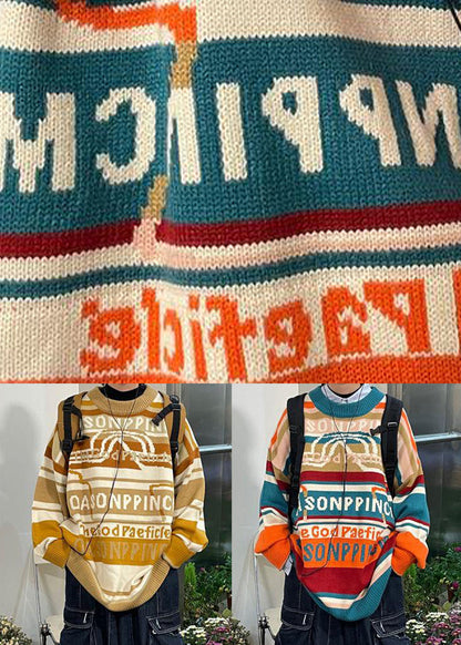 Yellow Letter Cozy Cotton Knit Winter Sweater O Neck