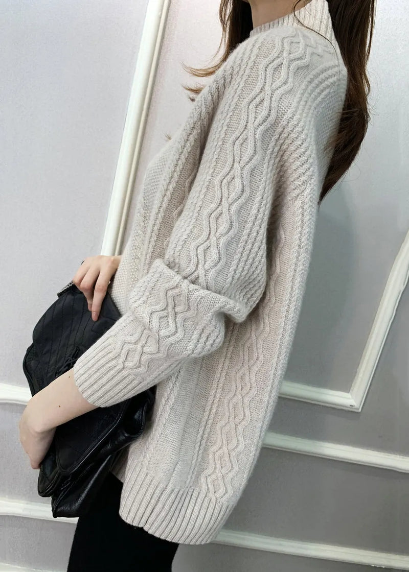 Beige Cozy Knit Fall Sweaters Turtleneck