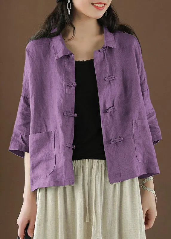 Green Peter Pan Collar Pockets Summer Linen Top